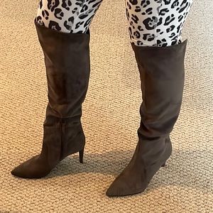 Kendall and Kylie gray faux suede heeled knee high boots